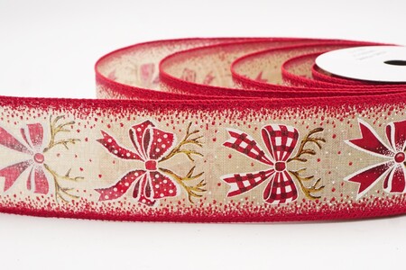 Nastro Natalizio Elegante con Fiocco di Renna Marrone Chiaro - Rosso_KW0255GC-13-7