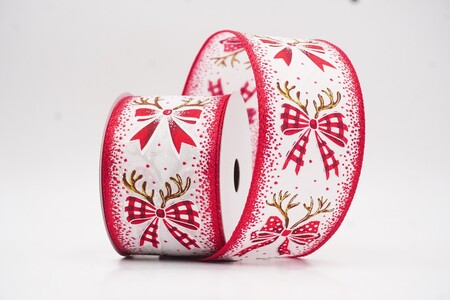 Nastro Natalizio Elegante con Fiocco di Renna Bianco - Rosso_KW0255GC-1R