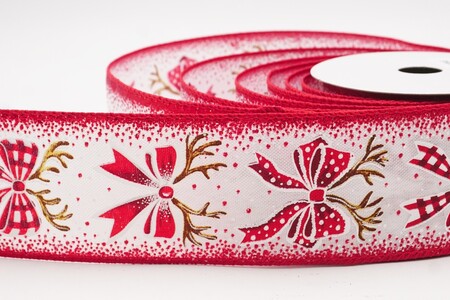 Nastro Natalizio Elegante con Fiocco di Renna Bianco - Rosso_KW0255GC-1R