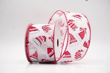 Nastro festivo con cappello di Babbo Natale bianco e rosso & motivo caramelle_KW0278GC-1-7