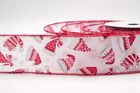 Nastro festivo con cappello di Babbo Natale bianco e rosso & motivo caramelle_KW0278GC-1-7