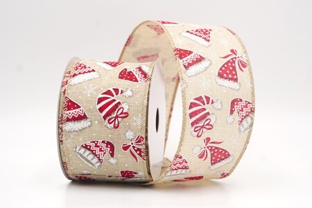Nastro festivo con cappello di Babbo Natale marrone chiaro & motivo caramelle_KW0279GC-13-183