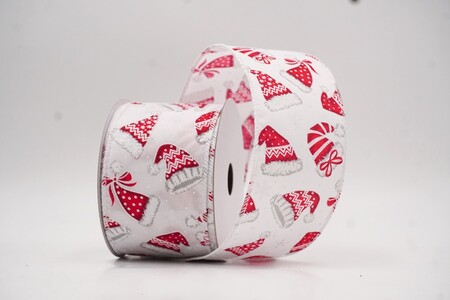 Nastro festivo con cappello di Babbo Natale bianco & motivo caramelle_KW0280GC-1-1
