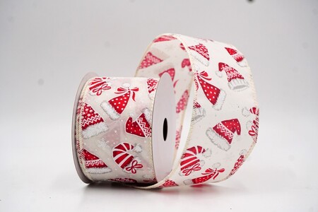 Nastro festivo con cappello di Babbo Natale crema & motivo caramelle_KW0280GC-2-2