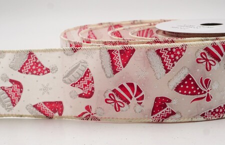 Nastro festivo con cappello di Babbo Natale crema & motivo caramelle_KW0280GC-2-2