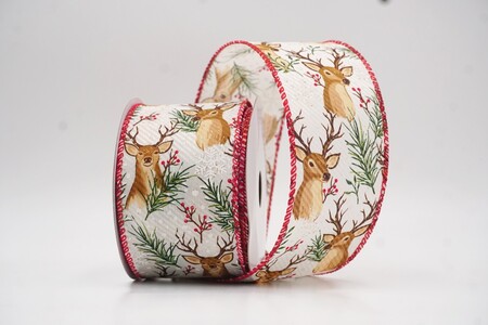 Creme - Rotes Wald-Rentier-Wald-Weihnachtsband_KW0284GC-2-7