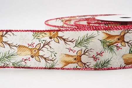 Creme - Rotes Wald-Rentier-Wald-Weihnachtsband_KW0284GC-2-7