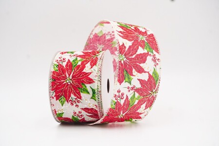 Cremefarbenes, glitzerndes Weihnachtsband mit Weihnachtsstern_KW0286GC-2-2