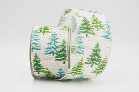 Creme Immergrün Baum Muster Feiertagsband_KW0291GC-2-2