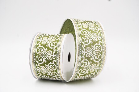 Матча зелені барокові дамаскові стрічки з візерунком_KW0292GC-15-1