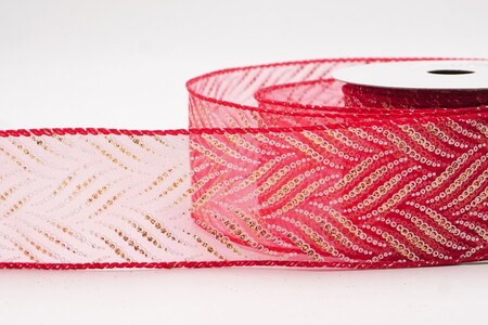 Rot - Rotes Metallisches Chevron-Wellen Feiertagsband_KW0300GC-7-7