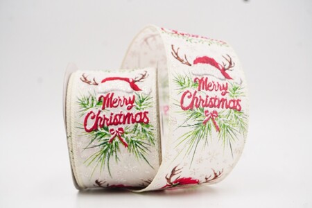 Cremefarbenes Rentier-Santa-Hut Frohe Weihnachten Band_KW0312GC-2-2