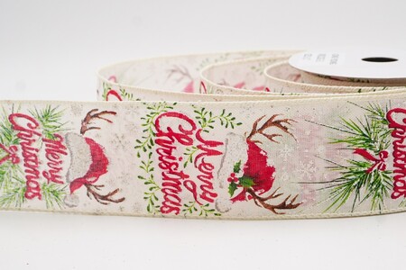 Cremefarbenes Rentier-Santa-Hut Frohe Weihnachten Band_KW0312GC-2-2