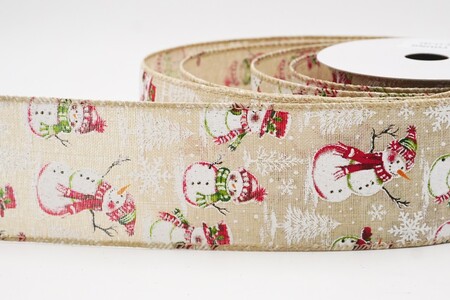 Marrone Chiaro Nastro Festivo Wired con Pupazzo di Neve Invernale_KW0321GC-13-183