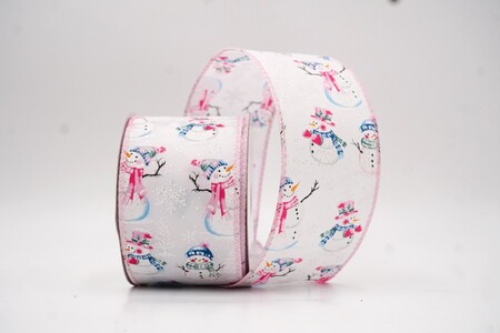 Bianco - Rosa Nastro Festivo Wired con Pupazzo di Neve Invernale_KW0321GC-1M-5