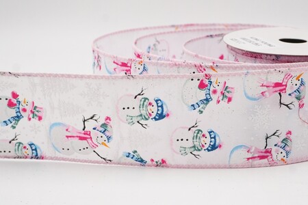 Bianco - Rosa Nastro Festivo Wired con Pupazzo di Neve Invernale_KW0321GC-1M-5