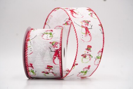 Bianco - Rosso Nastro Festivo Wired con Pupazzo di Neve Invernale_KW0321GC-1R-7