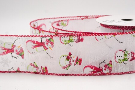 Bianco - Rosso Nastro Festivo Wired con Pupazzo di Neve Invernale_KW0321GC-1R-7
