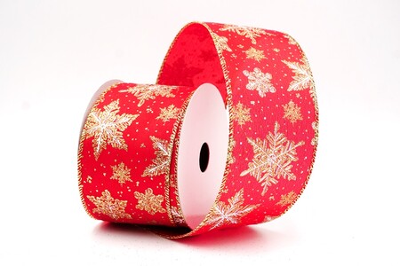 Cinta de alambre con patrón de copos de nieve en brillo rojo/dorado_KW0373G-7