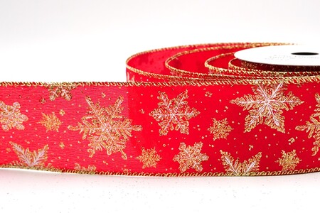 Cinta de alambre con patrón de copos de nieve en brillo rojo/dorado_KW0373G-7