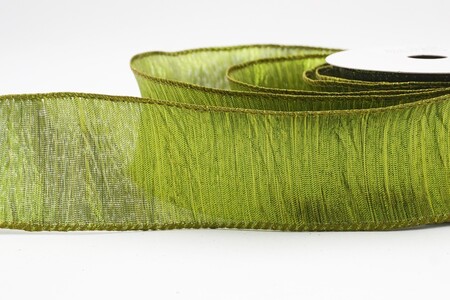 Zielona matcha rustykalna wstążka druciana z marszczeniem_KW0382GC-15-185