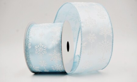 Ruban de fête bleu clair et blanc orné de délicats flocons de neige pailletés_KW0393GC-12-12