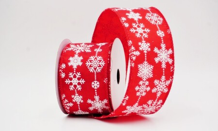 Ruban de fête rouge et blanc orné de délicats flocons de neige pailletés_KW0393GC-7-7