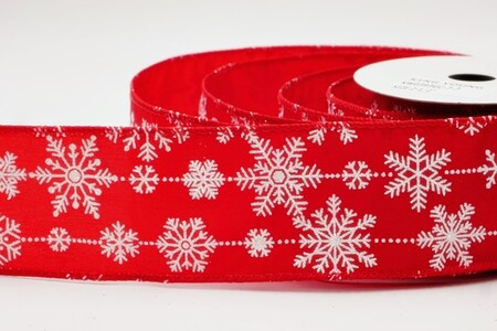 Ruban de fête rouge et blanc orné de délicats flocons de neige pailletés_KW0393GC-7-7