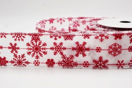 Ruban de fête blanc et rouge orné de délicats flocons de neige pailletés_KW0394GC-1R-1