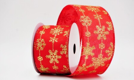 Ruban de fête délicat à paillettes et flocons de neige rouge et doré_KW0394GC-7G-7