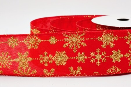 Ruban de fête délicat à paillettes et flocons de neige rouge et doré_KW0394GC-7G-7