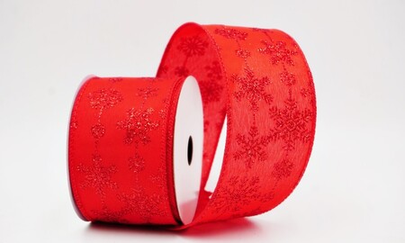 Ruban de fête délicat rouge à paillettes et flocons de neige_KW0394GC-7R-7