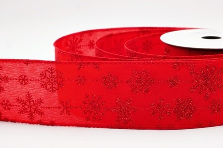 Ruban de fête délicat rouge à paillettes et flocons de neige_KW0394GC-7R-7