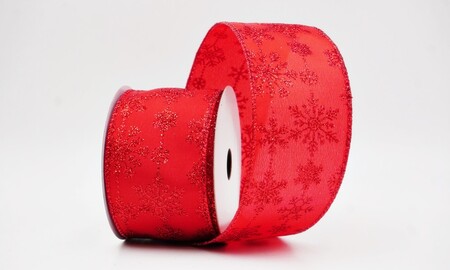 Ruban de fête délicat rouge et rouge à paillettes et flocons de neige_KW0394GR-7R