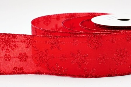Ruban de fête délicat rouge et rouge à paillettes et flocons de neige_KW0394GR-7R