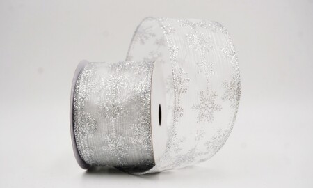 Ruban de fête délicat blanc à paillettes et flocons de neige_KW0396G-1