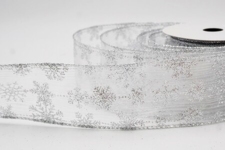 Ruban de fête délicat blanc à paillettes et flocons de neige_KW0396G-1