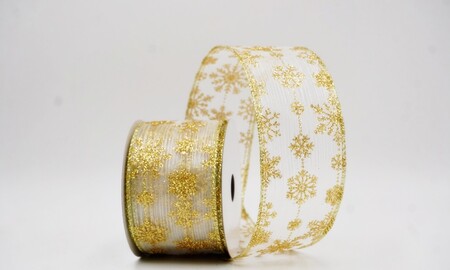 Ruban de fête délicat crème à paillettes et flocons de neige_KW0396G-2
