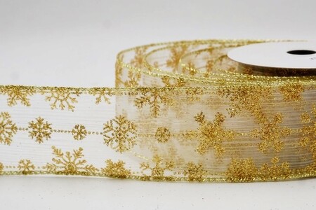 Ruban de fête délicat crème à paillettes et flocons de neige_KW0396G-2