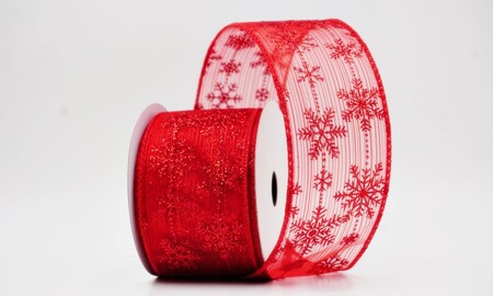 Ruban de fête délicat rouge à paillettes et flocons de neige_KW0396GC-7R-7
