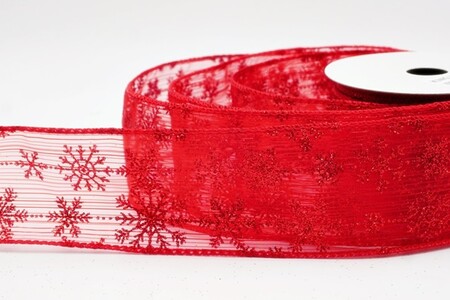 Ruban de fête délicat rouge à paillettes et flocons de neige_KW0396GC-7R-7