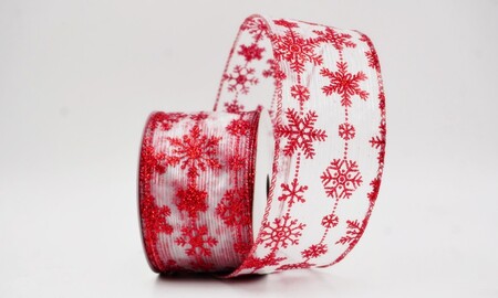 Ruban de fête délicat rouge et blanc à paillettes et flocons de neige_KW0396GR-1R