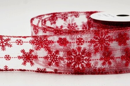 Ruban de fête délicat rouge et blanc à paillettes et flocons de neige_KW0396GR-1R