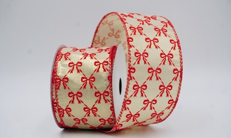 Nastro con motivo rustico e fiocco annodato marrone chiaro/rosso_KW0397GC-13-7