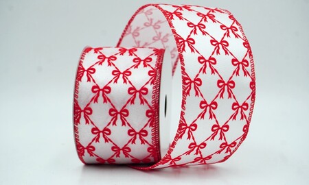 Nastro con motivo rustico e fiocco annodato bianco/rosso_KW0399GC-1-7