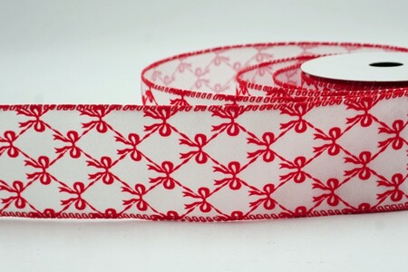 Nastro con motivo rustico e fiocco annodato bianco/rosso_KW0399GC-1-7