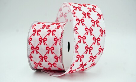 Nastro con motivo rustico e fiocco annodato bianco e rosso_KW0400GC-1R-1