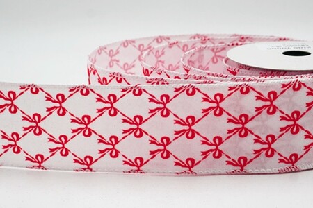 Nastro con motivo rustico e fiocco annodato bianco e rosso_KW0400GC-1R-1
