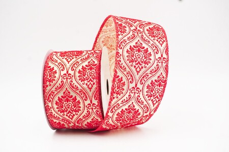 Nastro cablato damascato barocco ornato marrone chiaro/rosso_KW0401GC-13R-7