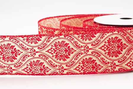 Nastro cablato damascato barocco ornato marrone chiaro/rosso_KW0401GC-13R-7